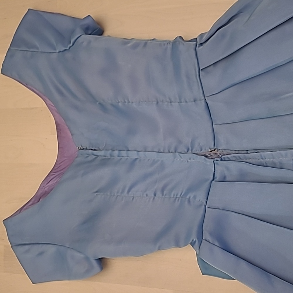 VTG 1950s Handmade Fit n' Flare Layered Blue Short Sleeved Cocktail Dress - Picture 4 of 17